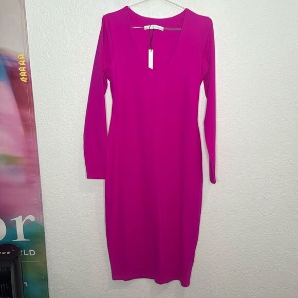 NWT Susana Monaco U Neck Bodycon MIDI Dress Pink Glo XL Revolve - Picture 2 of 15